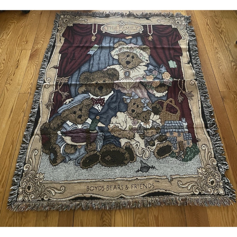 Vtg 1999 Boyd's Bears The Family 20th Anniversary Tapestry Afghan Throw‎ Blanket